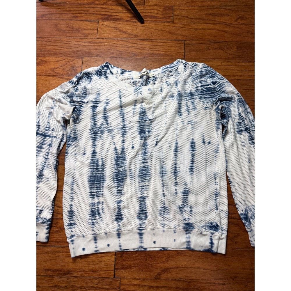 Michael Stars Blue White Tie Dye Pointelle Knit Long Sleeve Top OS Style 6878